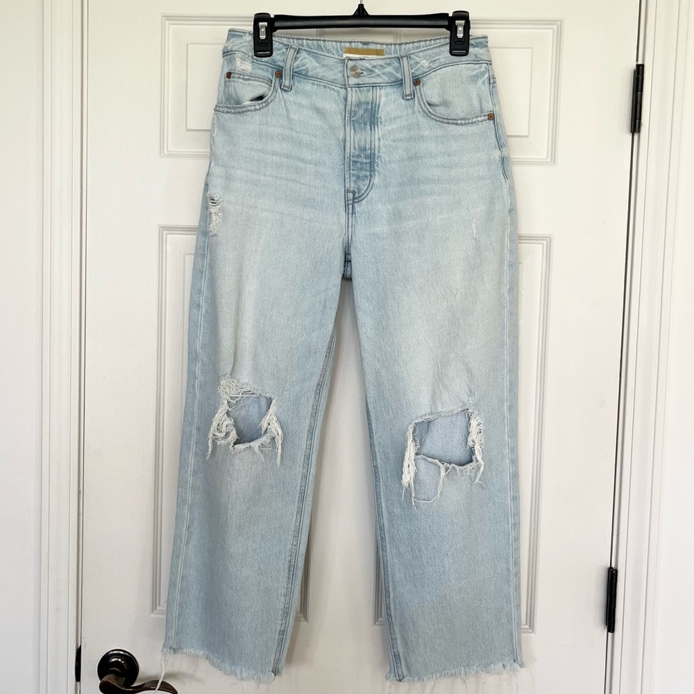 Goldie Blues Brooklyn High Rise Straight Crop Jeans Distressed Raw Hem 8 - Picture 2 of 11